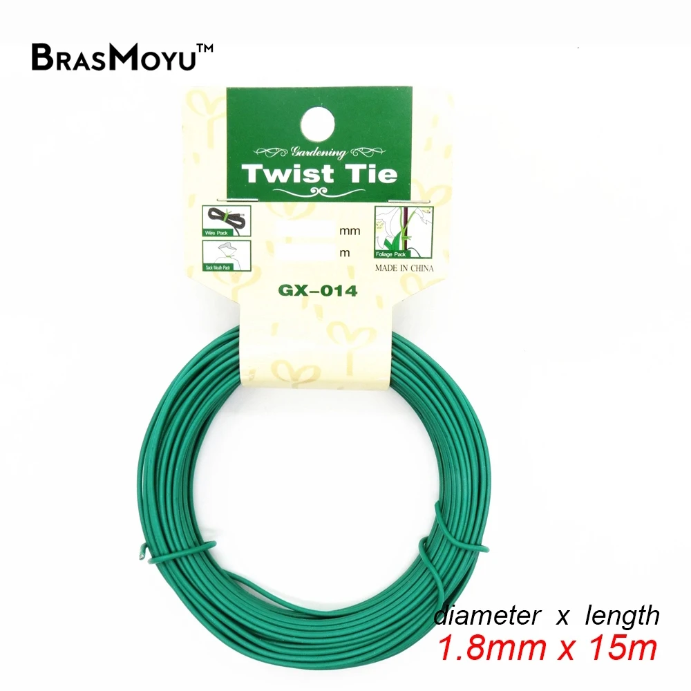 1PCS 12/15m Plant Twist Tie Garden Wire Green Cable Tie Coated Wire Garden Bonsai Outlet for Holding Branch BRASMOYU plant ties bonsai wires