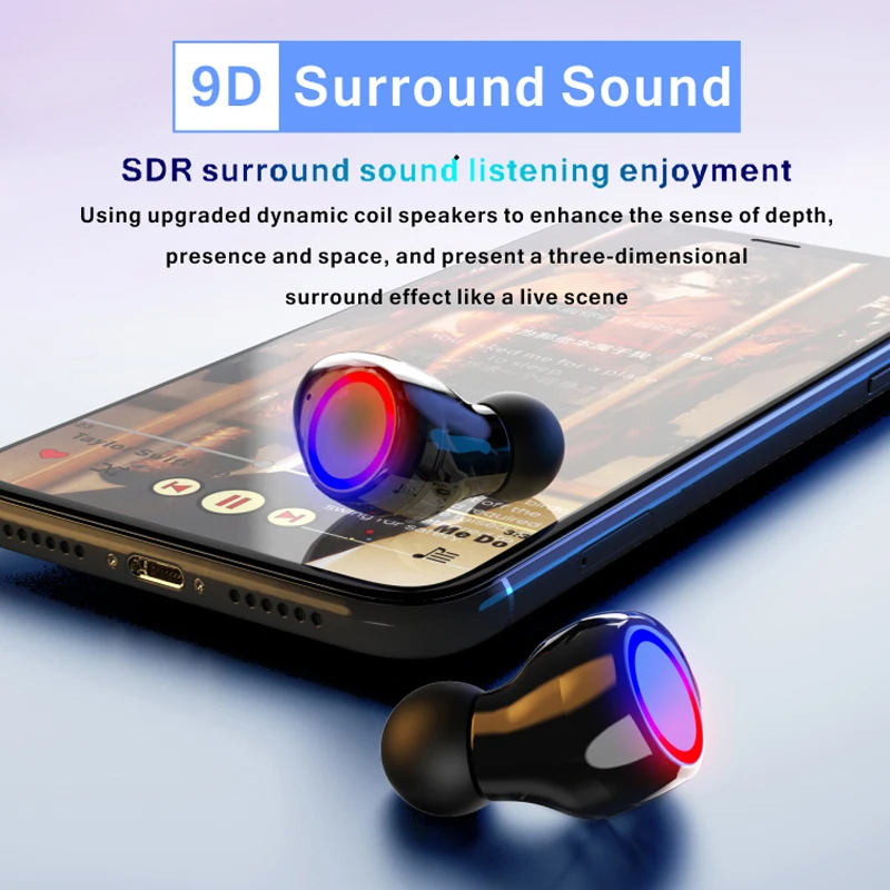 Bluetooth Wireless Headset Waterproof Wireless Headset Touch Control Music Headset with Microphone Sports for All Mobile Phones