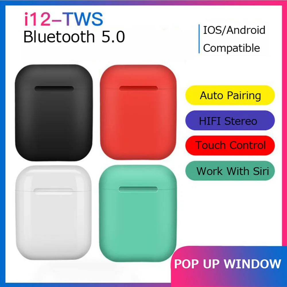 I12 TWS Bluetooth 5.0 Earbuds Mini Wireless Earphone Touch Control Auto Pairing Macaron Earphones For Samsung For iPhone 11 Pro