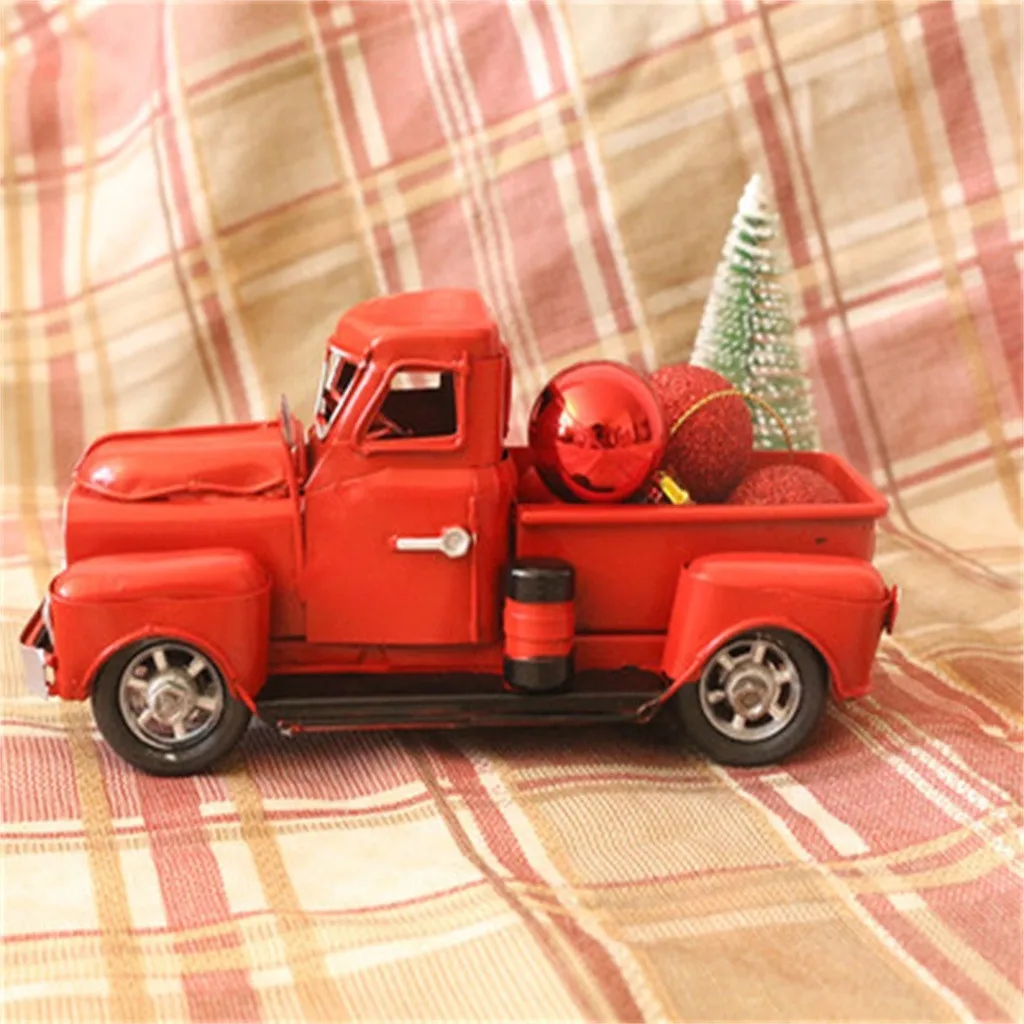 Винтажный Рождественский красный металлический грузовик с колесами Настольный Декор Детский подарок игрушка металлический грузовик орнамент очки-детский подарок на Рождество игрушки Детский подарок