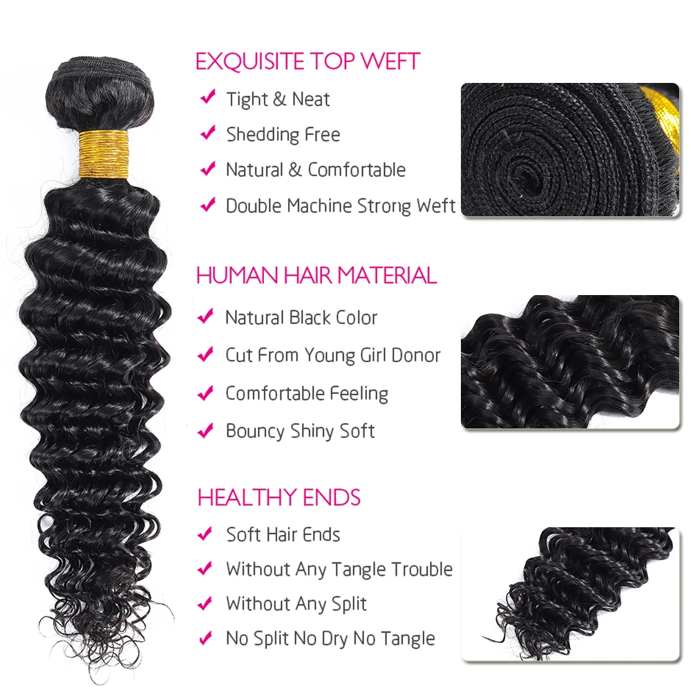 Malaysian Hair Deep Wave Bundles Human Hair Weave Bundles Non Remy Human Hair Extensions Natural Color Free Shipping