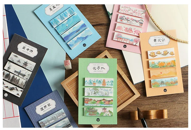 AngelHere Магазин 80 шт./компл. Винтаж лента Washi китайский Стиль маскирующий, декоративный наклейки "сделай сам" стикеры на клейкой основе для молочный журнал