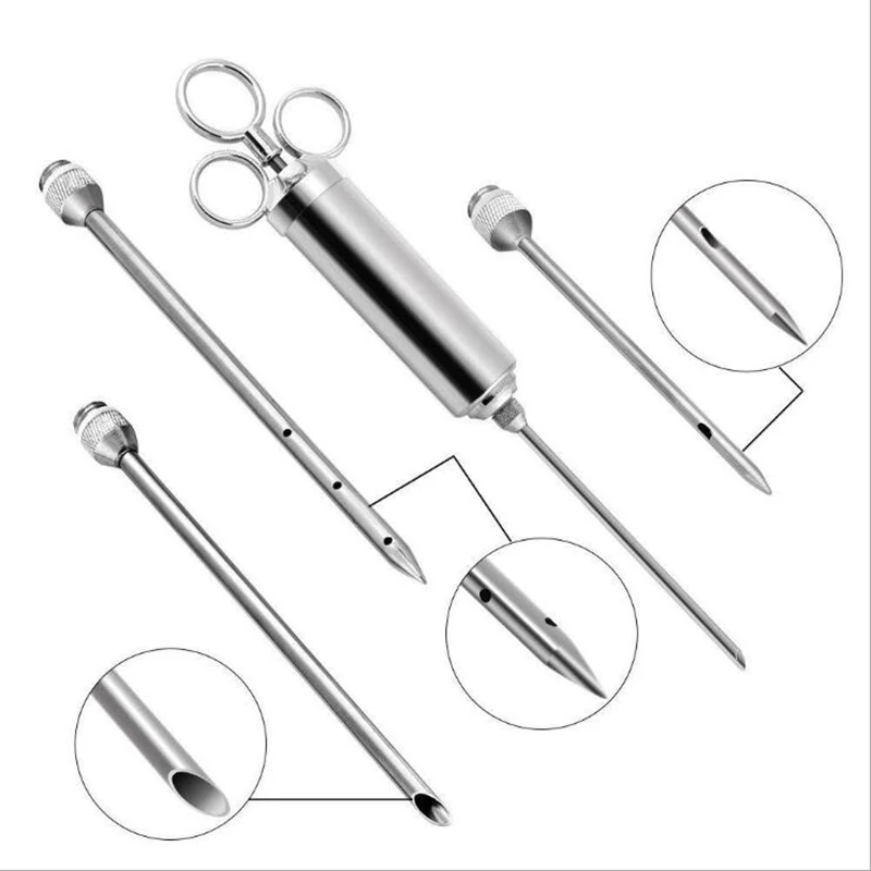 Stainless Steel Seasoning Injector 2 OZ Meat Injector BBQ Meat Syringes with 3 Marinade Injector Needles for BBQ Meat Smoker