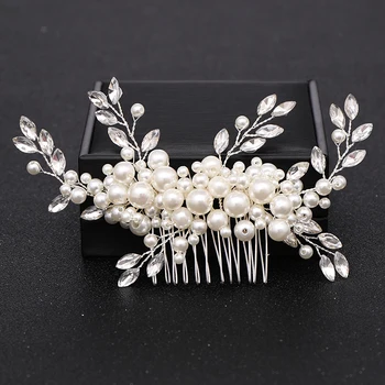 Silver Color Pearl Crystal Wedding Hair Combs Hair Accessories for Bridal Flower Headpiece Women Bride Hair ornaments Jewelry 4