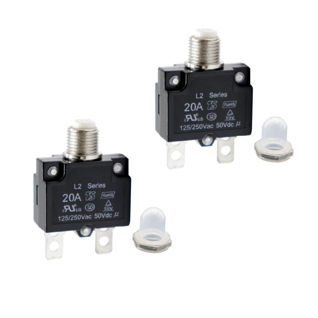 2PCS 20 Amp DC Thermal Circuit Breaker with Quick Connect Terminal & Transparent Waterproof Button Cover