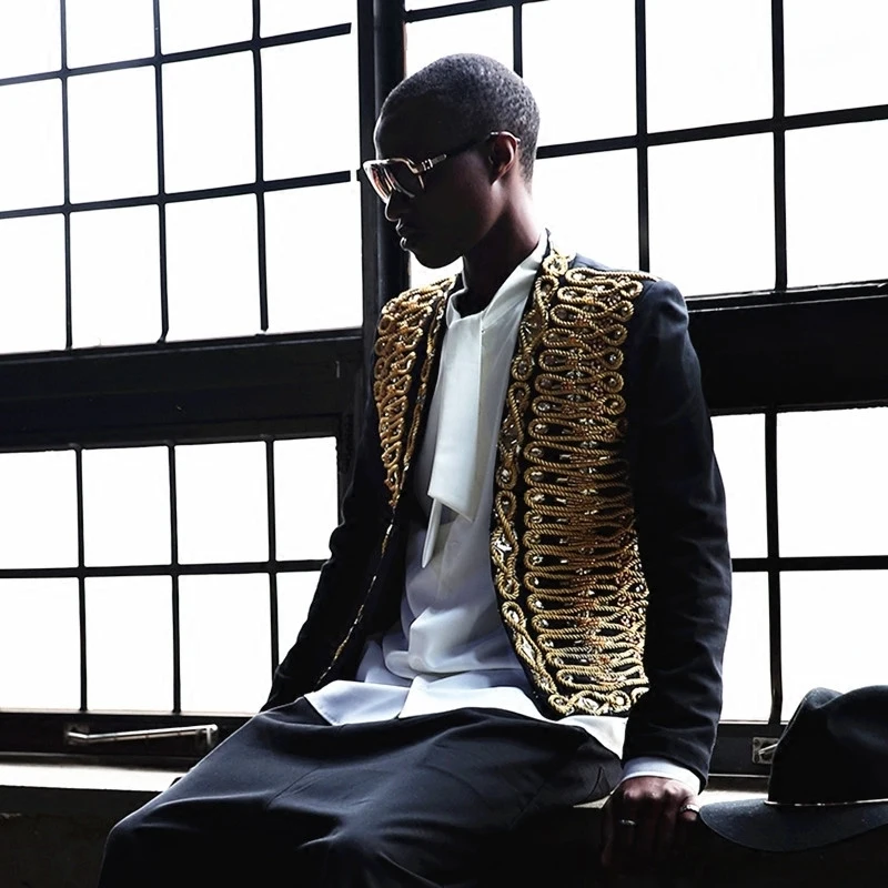 

Luxury Baqoue Seqin String Blazer Party Stage DJ Jacket Performance Gold Black Outft Men