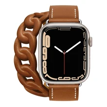 

Gourmette Leather Double Tour Strap For Apple Watch band 45mm/41mm correa 42/38mm 44mm 40mm bracelet iwatch series 7 6 5 4 3 Se