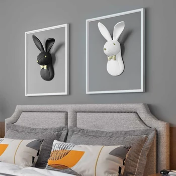 

[HHT] Simple 3D wall-hanging-decor rogue rabbit sculpture Ornaments resin animal head creative background wall decorations