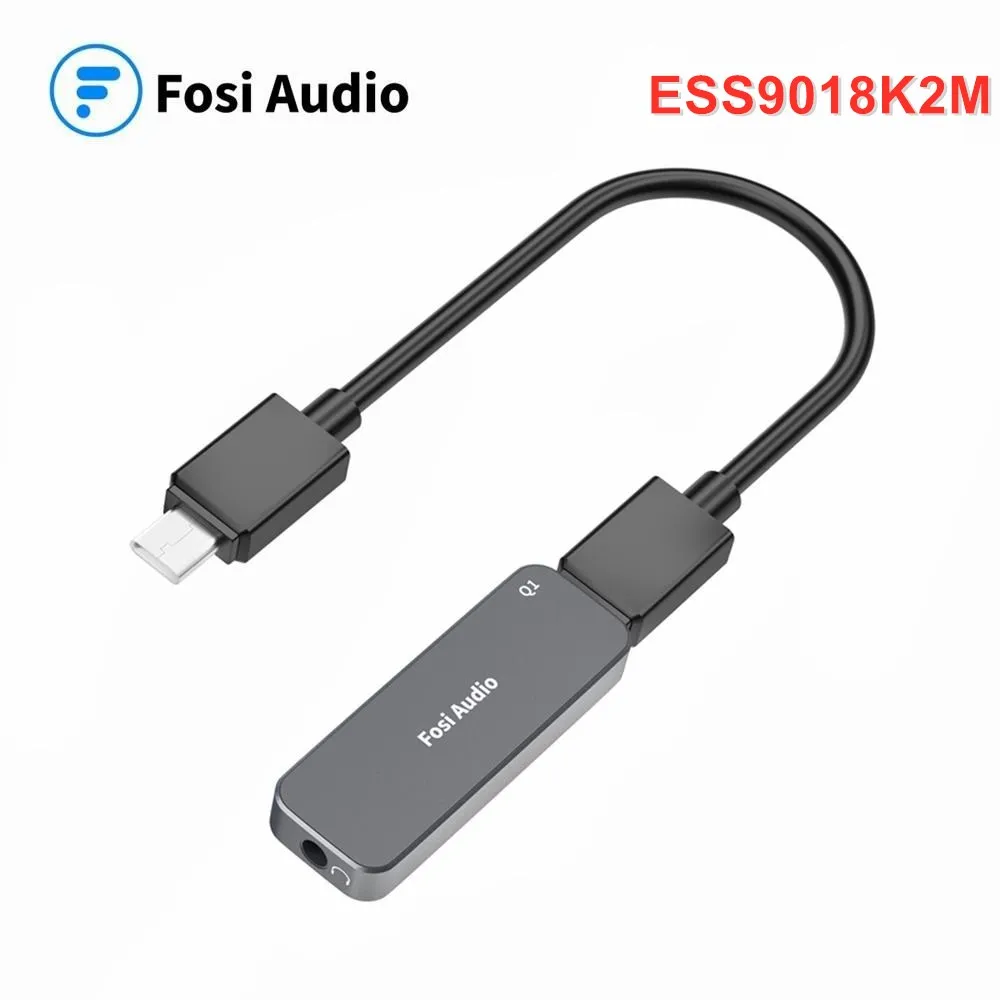 Fosi Audio Q1 192kHz ES9018K2M DAC Converter Portable Headphone Amplifier USB to 3.5mm Headphone Adapter For Android iphone