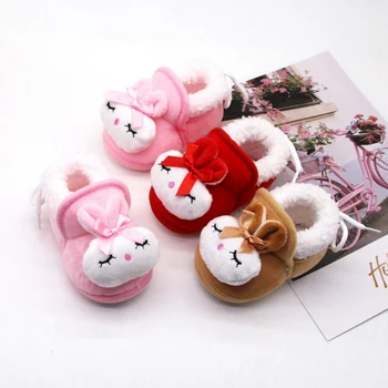 

Winter Cute Rabbit Newborn Baby Boys Girls Animal Crib Shoes Infant Cartoon Soft Sole Non-slip Cute Warm Animal Baby Shoes
