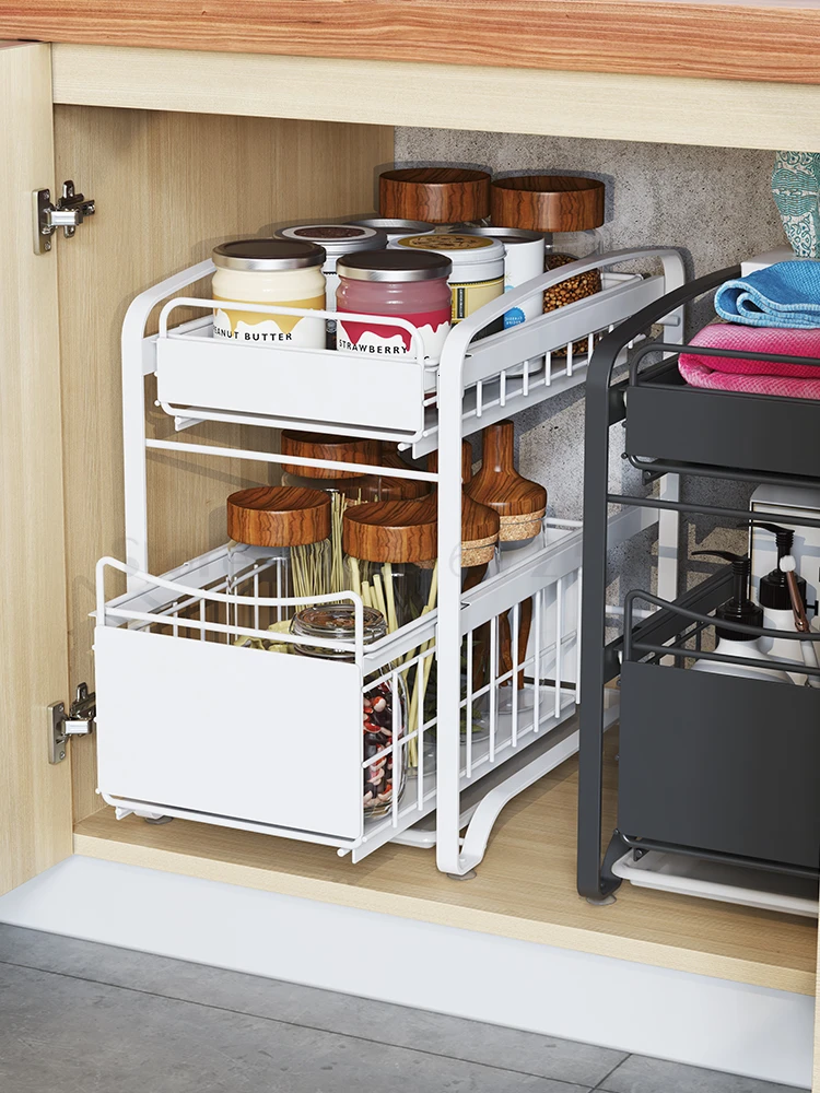 Kitchen floor push-pull receptacle rack sink rack household kitchen cabinet household appliances
