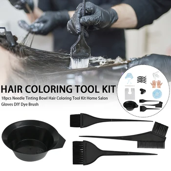 

18pcs Professional Needle Crocodile Clip Home Salon Gloves Hair Coloring Tool Kit Tinting Bowl Comb Highlighting Cap DIY Shawl