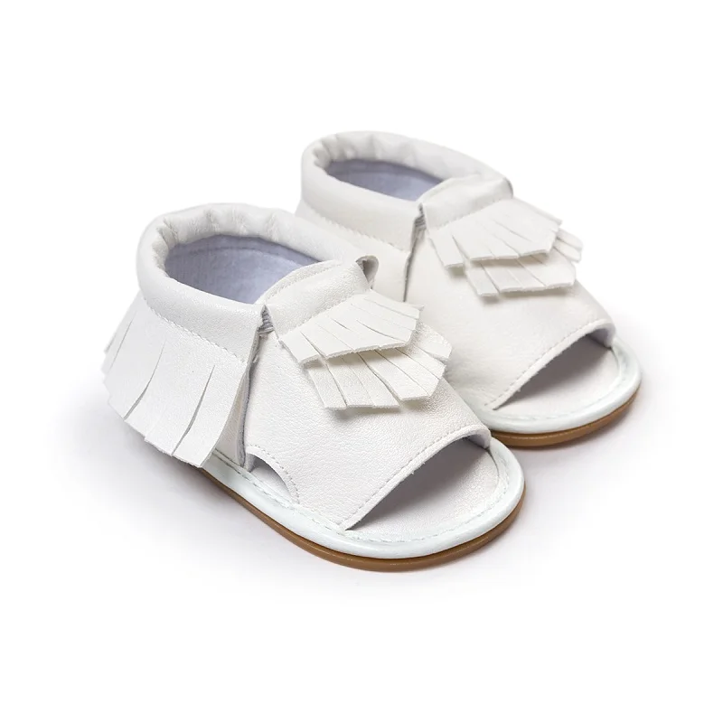 Детские сандалии, Мокасины с бахромой, летние, с открытым носком, для малышей, младенческие тапочки для новорожденного, romirus first walker - Цвет: white