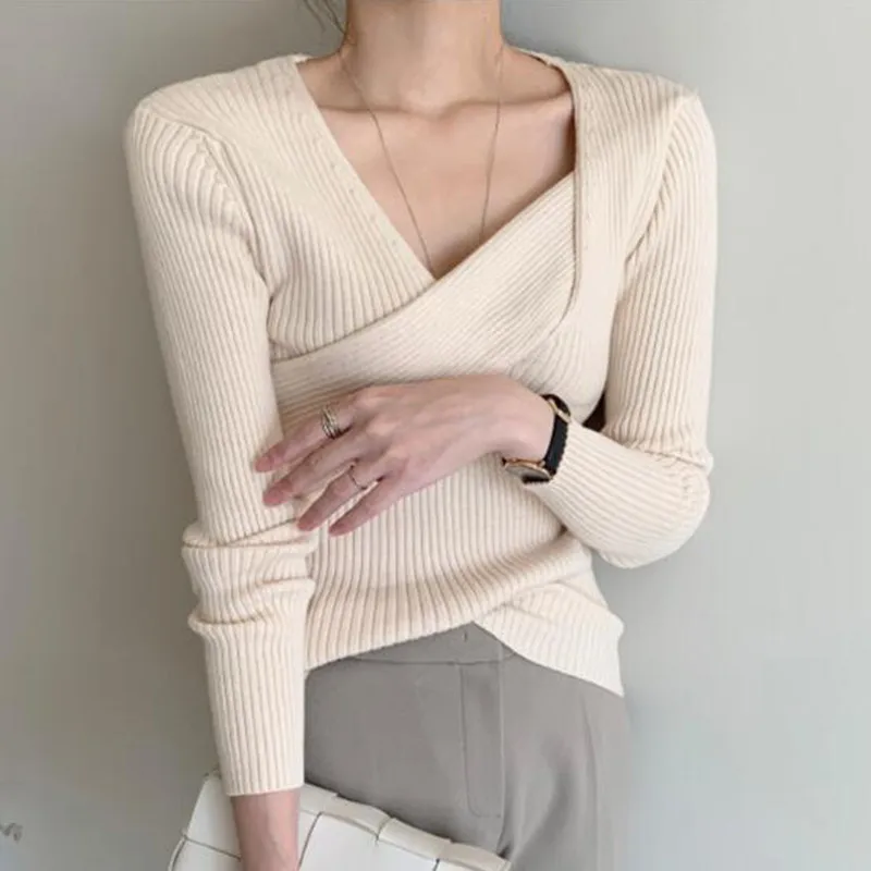 Apricot Sweater RealShe кашемировый женский свитер с v-образным вырезом, длинный рукав, Однотонный свитер для женщин, пуловер, весна-осень, повседневный элегантный женский свитер - Цвет: Apricot Sweater