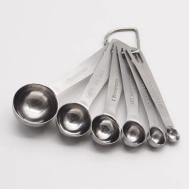6 Pcs/Set Measuring Spoons Stainless Steel Seasoning Coffee Tea Measuring Spoons with Scale Bakery Tool Kitchen Supplies