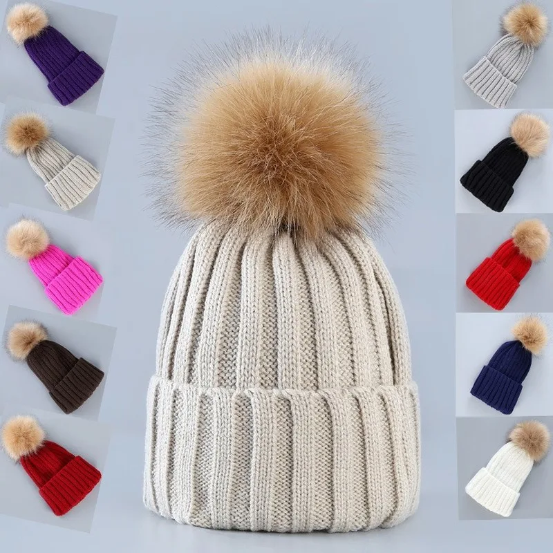 

Autumn and Winter New Korean Version of The Fashion Women's Wool Cap Parent-child Ear Protection Warm Hair Ball Knitted Hat