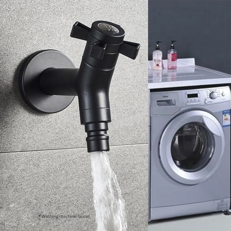 Bathroom Faucet Garden Bibcocks Washing Machine Faucet 304 Stainless steel Black Wall Mounted Washing Machine Tap Mop Pool Tap Garden Outdoor Bathroom Water Faucet
