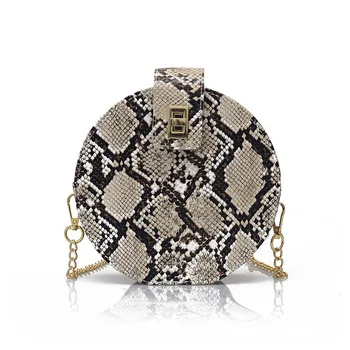 

Fashion Hot Women Girls All-match Bag Imitation Snakeskin Print Small Round Soft PU Bag Fashion Shoulder Crossbody Bag Hot