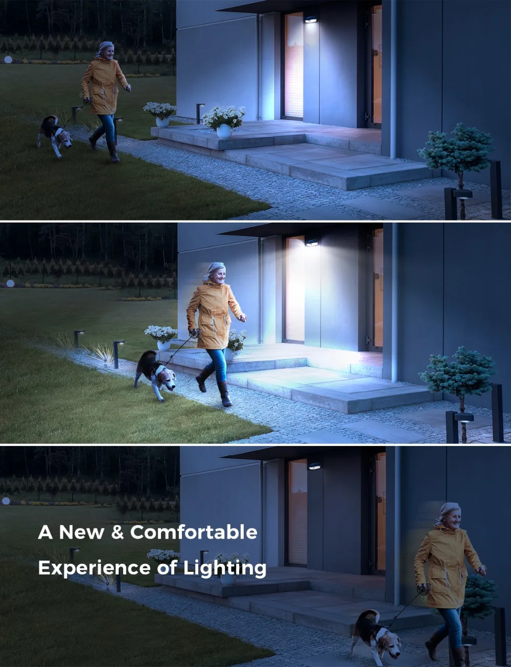 2 Pack LITOM 200 LED Solar Charging Lights with Upgraded PIR Sensor Head IPX7 Waterproof Motion Sensor Lamp Solar Garden Lights (7)