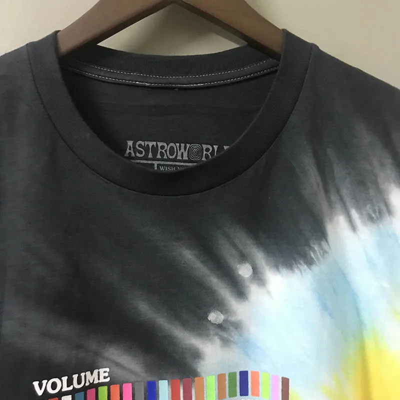 Трэвиса Скотта Astroworld фестиваль Run Tie Dye футболки хип-хоп для мужчин и женщин лучшее качество ASTROWORLD Трэвиса Скотта хлопковые футболки