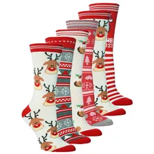 Новинка года; сезон осень-зима; женские новогодние носки с изображением Санта-Клауса и Рождества; Милые плотные носки с изображением снежного лося; длинные хлопковые носки; L0829