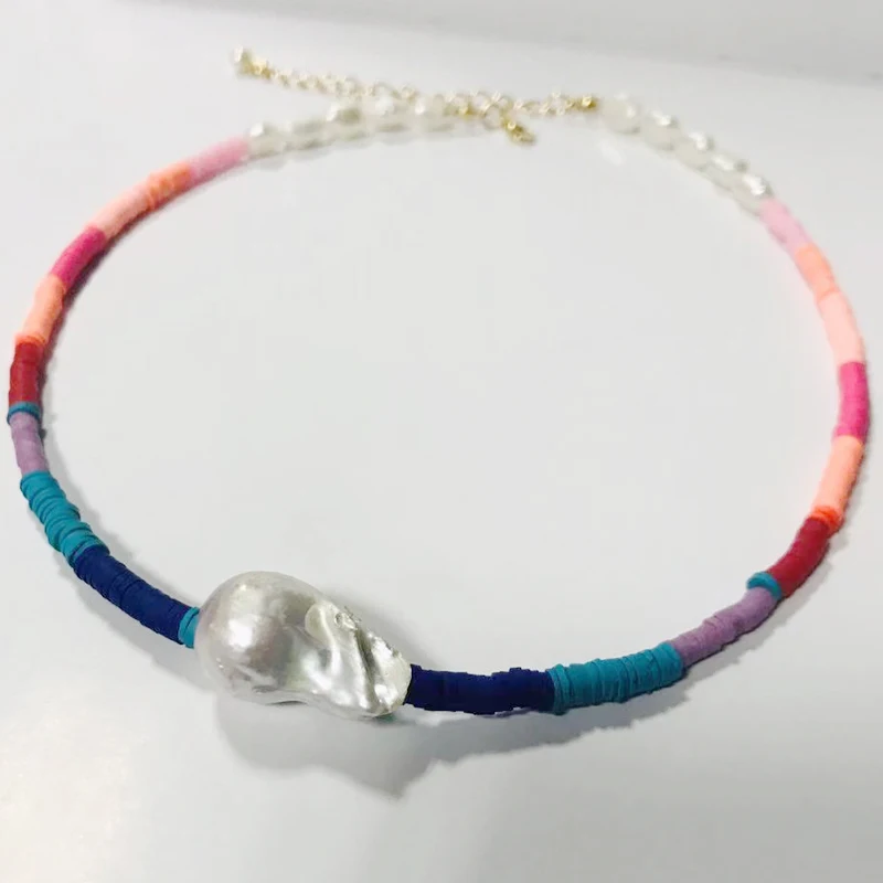 DM Exquisite Pearl Rainbow Necklace Silicone Baroque Natural Freshwater Pearl Fashion Accessories Korean Classic Choker