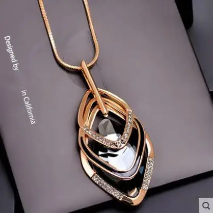 BYSPT серебряное Золотое длинное ожерелье со стразами винтажное панк треугольное квадратное овальное Хрустальное стекло кулон ожерелье s женские ювелирные изделия - Окраска металла: square gold