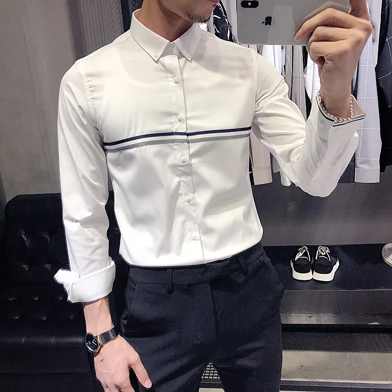 Брендовые мужские рубашки Camisa Masculina, повседневная приталенная рубашка с длинным рукавом, высокое качество, белая мужская деловая официальная рубашка