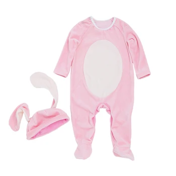 

Baby Cotton Clothing Long-Sleeved Rabbit Ears Pink Baby Clothes Romper Baby Jumpsuit Suit with Hat Set