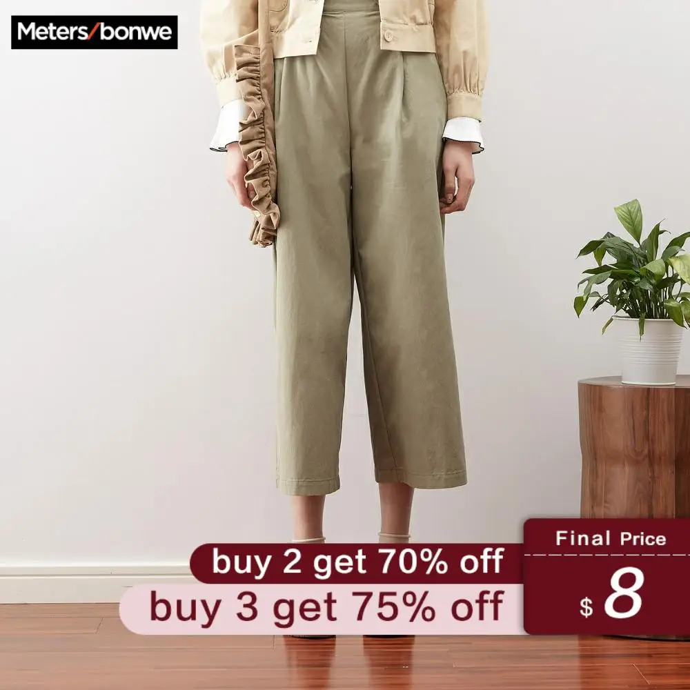 

Metersbonwe Wide Leg Pants Female Ankle Length Pants Woman Loose High Quality Stretch Waist Office Lady Pants With Sashes