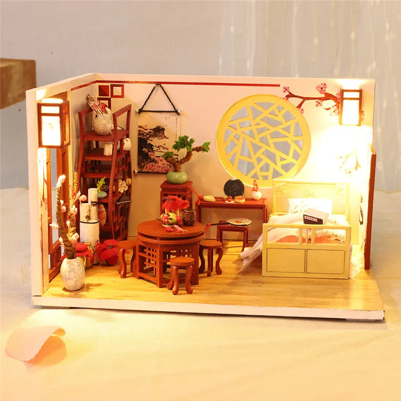 Деревянное ремесло игрушка 3D деревянные DIY Миниатюрные домики мебель светодиодный Дом головоломка украшения творческие подарки#4AA16