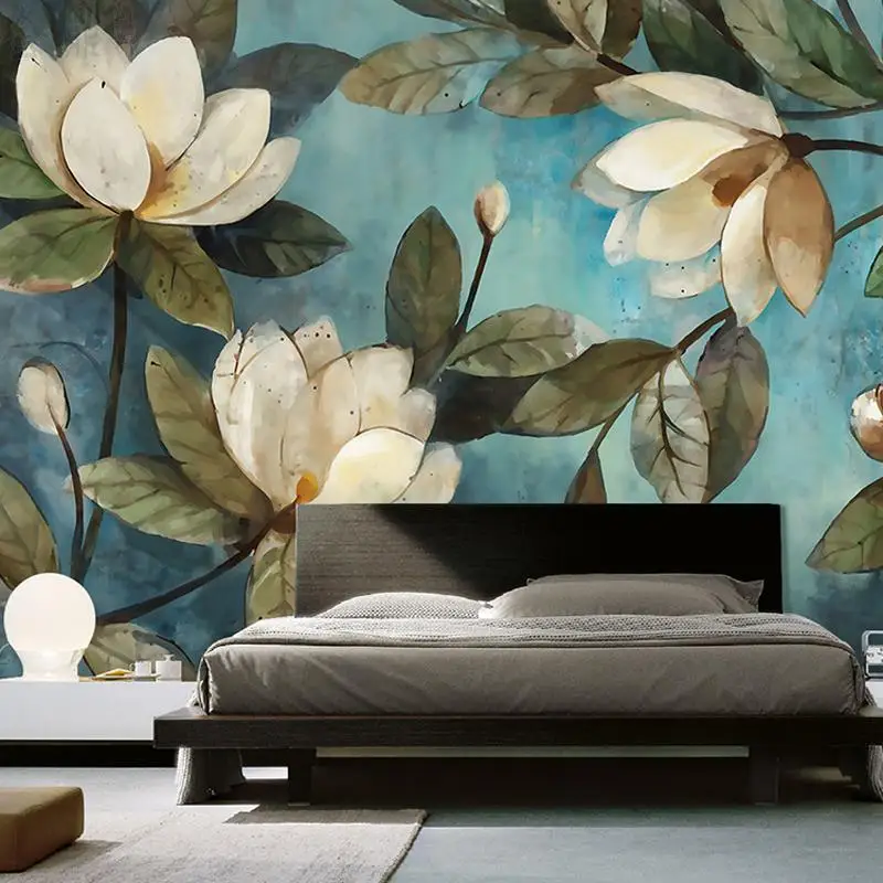 High-Quality-Deep-Texture-3D-White-Lotus-Retro-Style-Oil-Painting-Murals-Home-Decor-Wallpaper-Living (1)