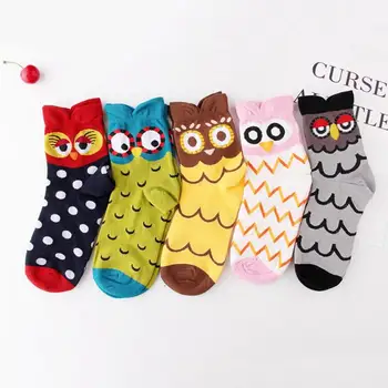 

5 Pairs Women Personality Cotton Socks Comfort Soft Korean Lovely Creative Cartoon Autumn Winter Warm Mid-calf Socks