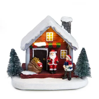 

Winter Snow Christmas Village Building Santa House - Xmas Decoration Light-Up Home Holiday Ornament Gifts