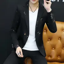 Мода Мужчины Печатные с длинным рукавом лацкане одна кнопка Тонкий Блейзер костюм куртка пальто