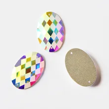 

CTPA3bI 2051MTH All Sizes Matte Oval Crystal AB Applique Crystal Rhinestones Needlework Sewing With Holes Mirror Wedding Dress