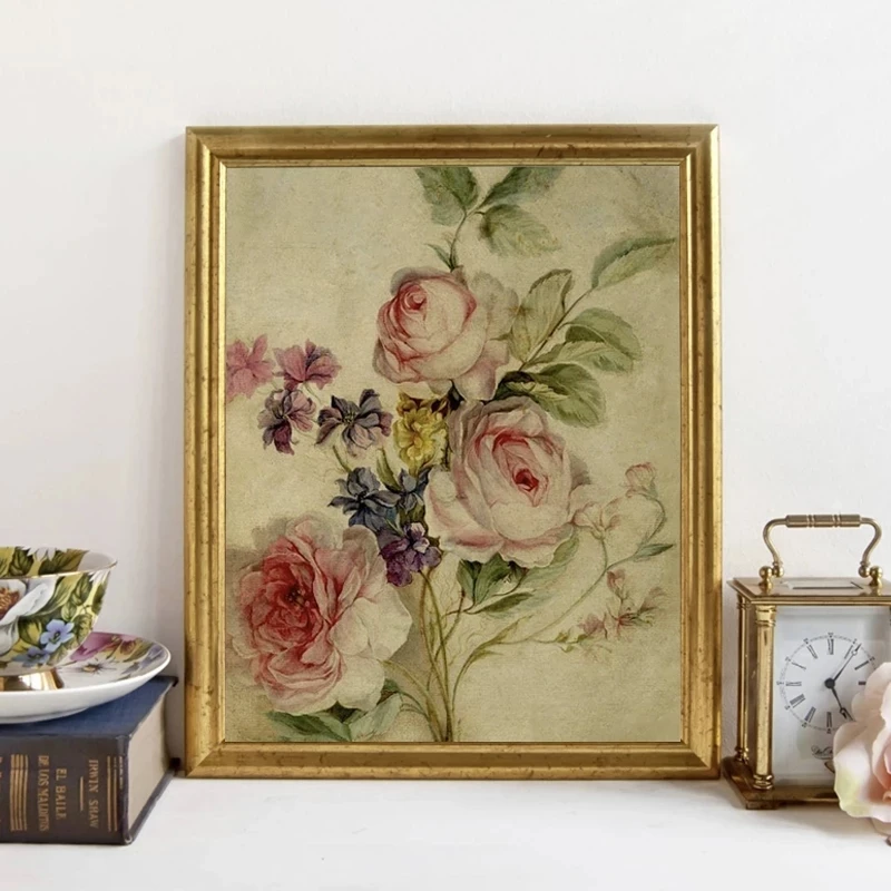 Abstraktní zeď umění vintage kvést roses paintings severská retro malba plátna plakát tisk sbírání dar ložnice dekorace