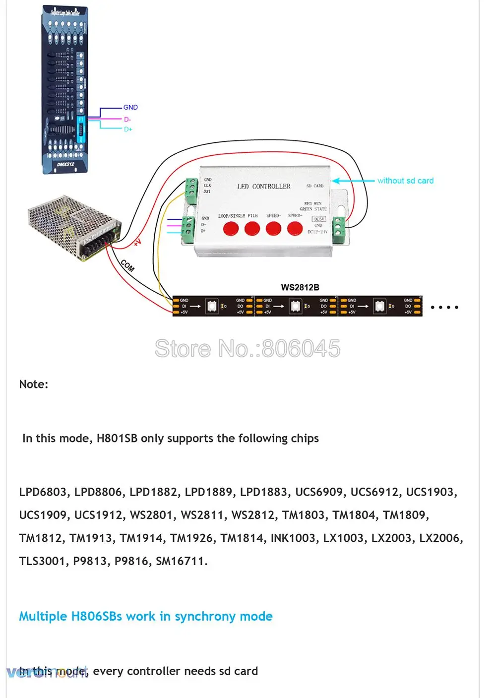 H801SB 2048 точек пикселей контроллер 5V 12 V-24 V SD карты программируемый светодиодный контроллер Поддержка WS2811 UCS1903 DMX512 IC