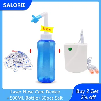 

Laser Rhinitis Therapy Device Allergic Sinusitis Nose Cure Device Nasal Washing Salt 500ML Neti Pot Pain Relief Health Care