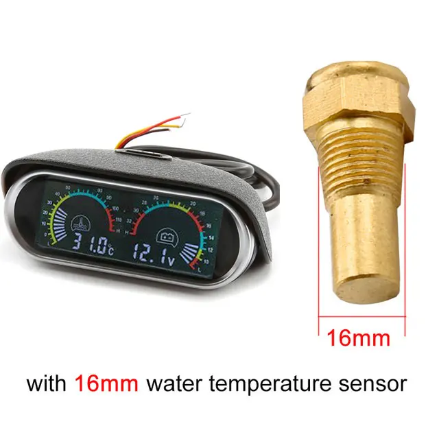 16mm 12v24v ЖК-цифровой автомобильный Грузовик измеритель температуры воды вольтметр измеритель величины напряжения 2 в 1 Funtion Sunshield Универсальный горизонтальный - Цвет: 16mm