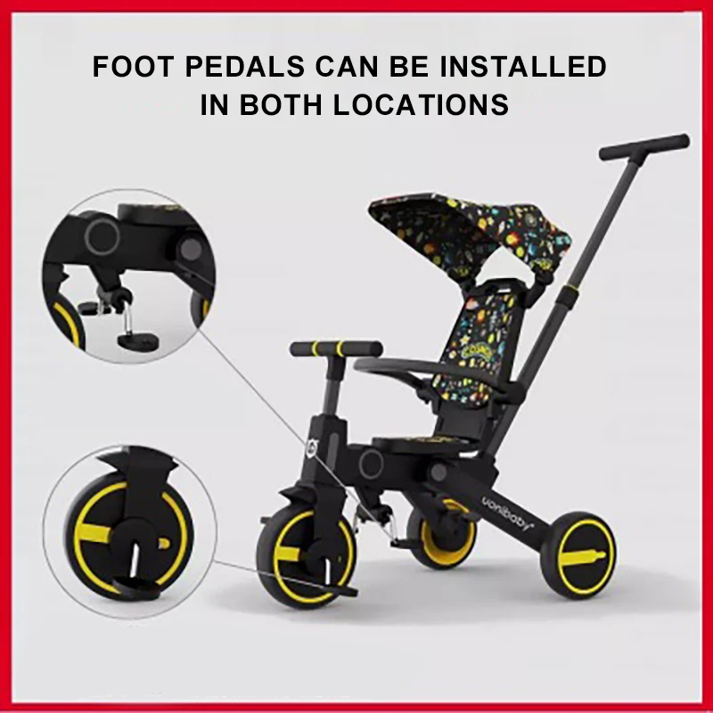 IMBABY Children Scooter 7-In-1 Toddler Sunshade Pedal Tricycle With Backrest&Push Rod Folding Infant Stroller Gift for 1-6Y Kids