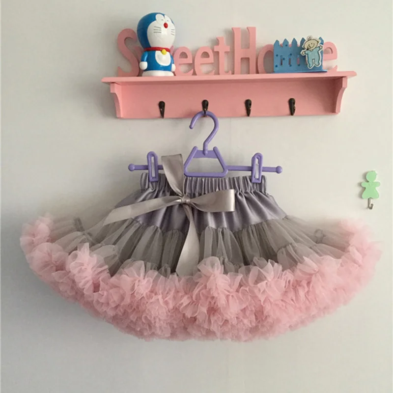 Gray and pink Женская юбка пыльной розы, пышная шифоновая юбка-американка, Тюлевая юбка, вечерние юбки-пачки для танцев, Женская Нижняя юбка в стиле Лолиты - Цвет: Gray and pink