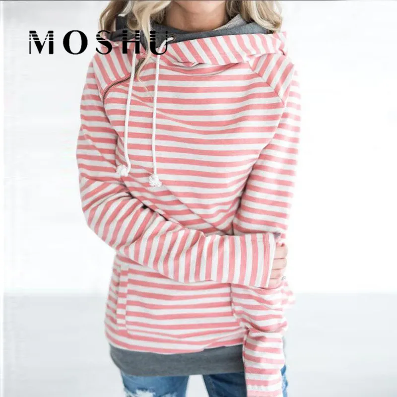 

Winter Women Hoodies Sweatshirt Casual Irregular Neck Patchwork Striped Pullover Autumn Pockets Hoody Hooded 2019 Sudadera Mujer