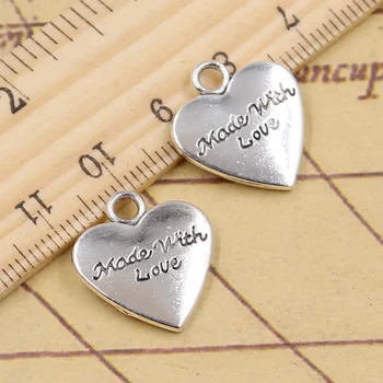 

10pcs Charms Heart Made With Love 19x17mm Tibetan Silver Color Pendants Antique Jewelry Making DIY Handmade Craft