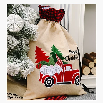 

Santa Forest Car Gift Bag Christmas Decor Linen Pouch Snowflake Crisp Drawstring Bag Apple Candy Snake Sack Christmas Decoration