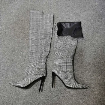 

Dovereiss Fashion Women's Shoes Winter Pointed Toe new Zipper clear heels boots Stilettos heels Over the knee boots 36-47