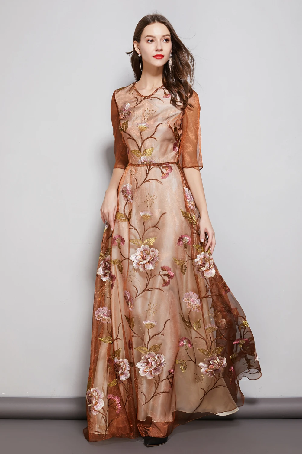 Beautifly Eugenia/оранжевые платья макси с вышивкой и круглым вырезом на молнии сзади; элегантные женские платья в пол для матери невесты