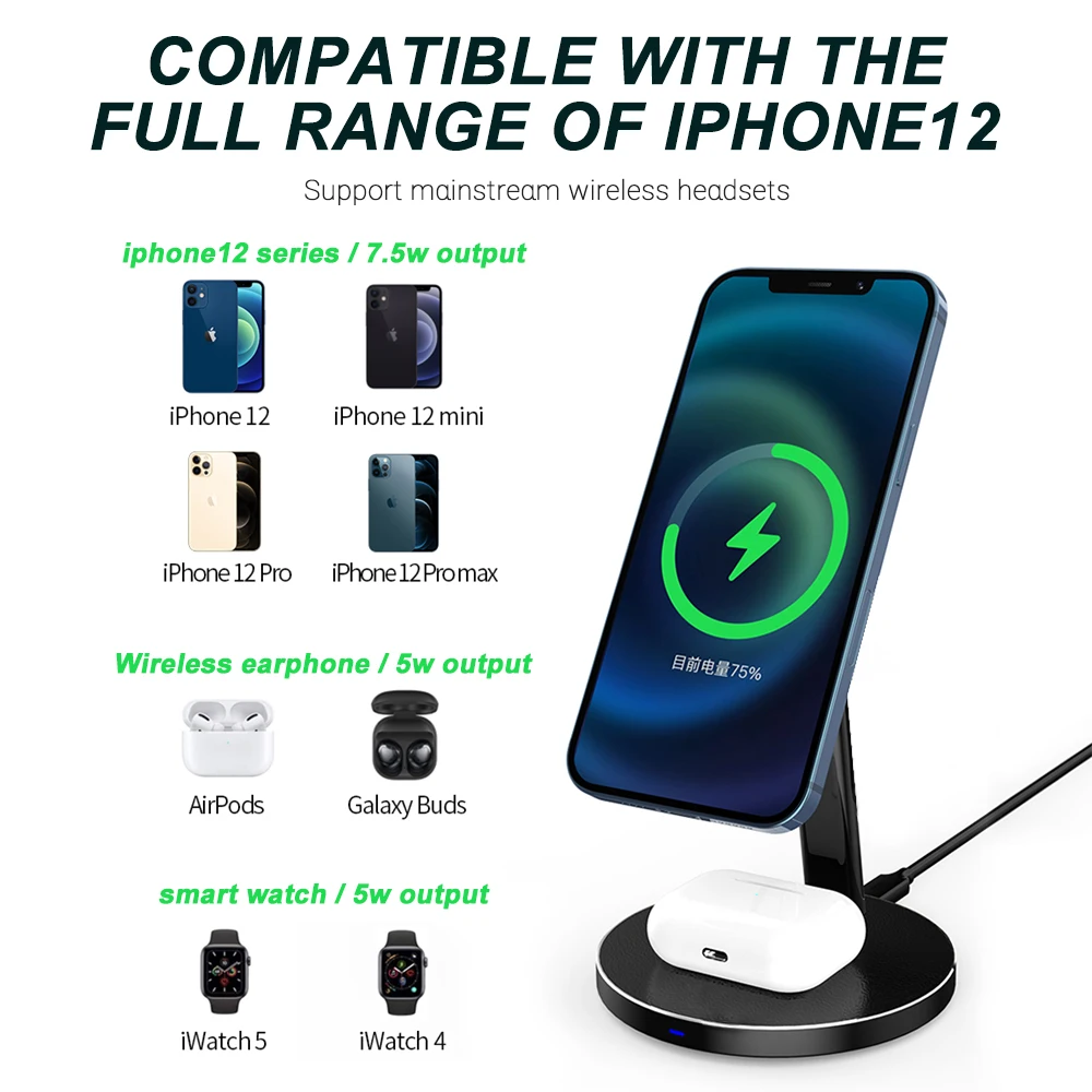 2in1 Dual-Charge Magnetic 15W Wireless Charging Station For Apple Airpods Pro For iPhone12 12Pro Max 12Mini Magsafe Fast Charger