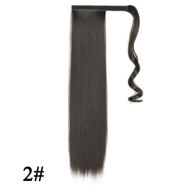 Leeons 20'' Synthetic Ponytail Hair pieces Heat Resistant Fiber Straight Ribbon Clip In Hair Extension 21 colors Brown Black 2