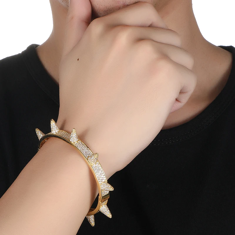 D& Z Iced Out шипы браслеты браслет для мужчин Iced Out Золото Серебро Цвет CZ кубический цирконий проложить настройки модные ювелирные изделия